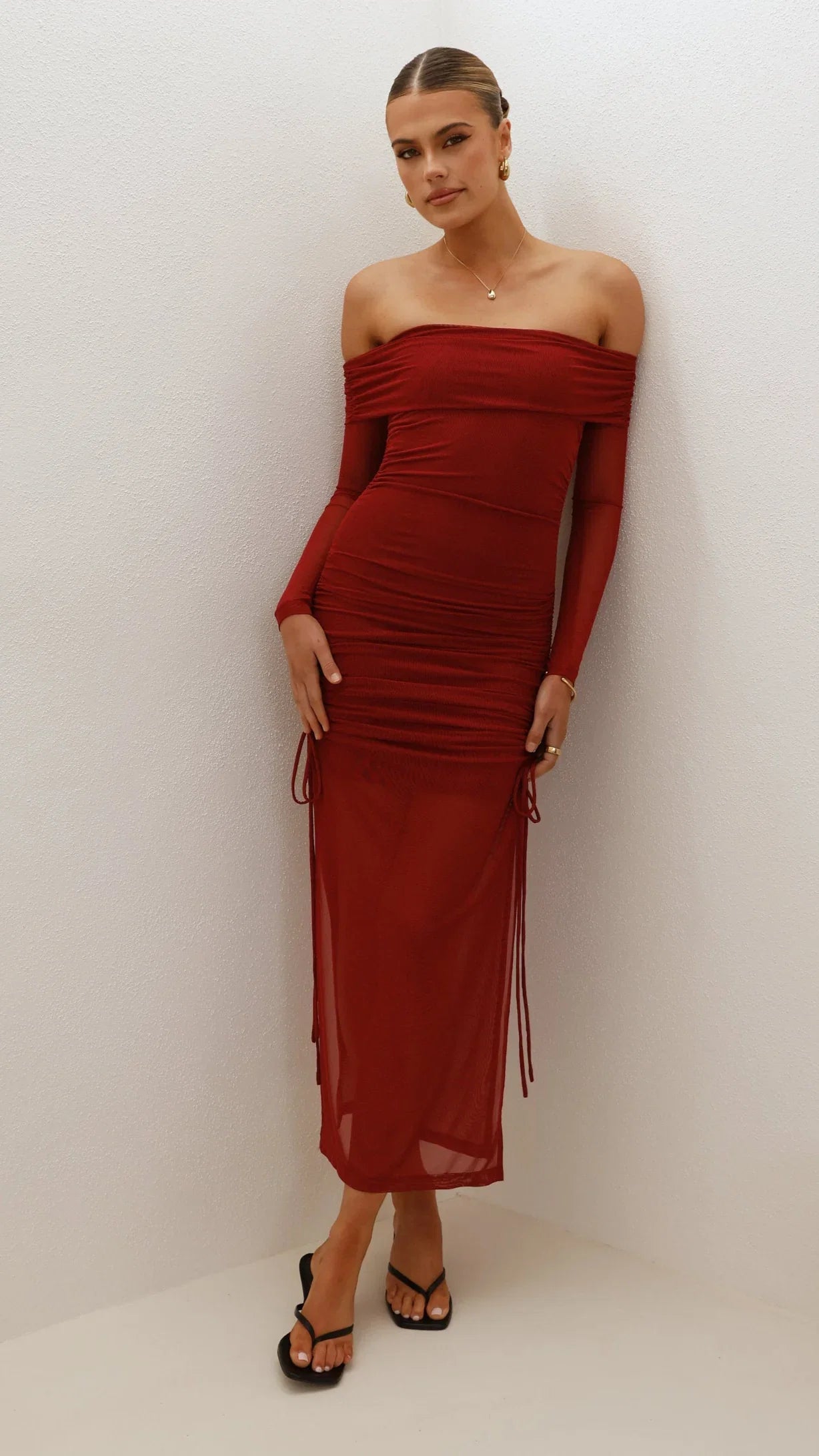 Isadora Off Shoulder Maxi Dress Wine