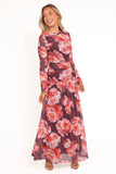 Calypso Long Sleeve Maxi Dress Burgundy Peony