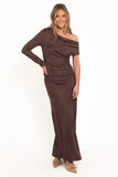 Olympia Off Shoulder Maxi Dress Chocolate
