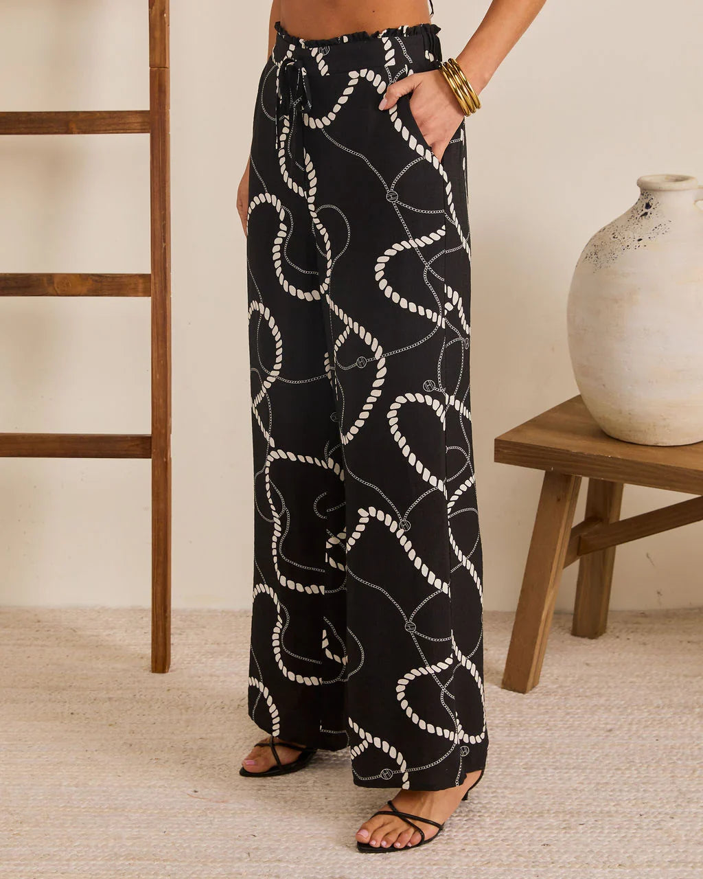 Shoreline Escape Relaxed Abstract Print Pants