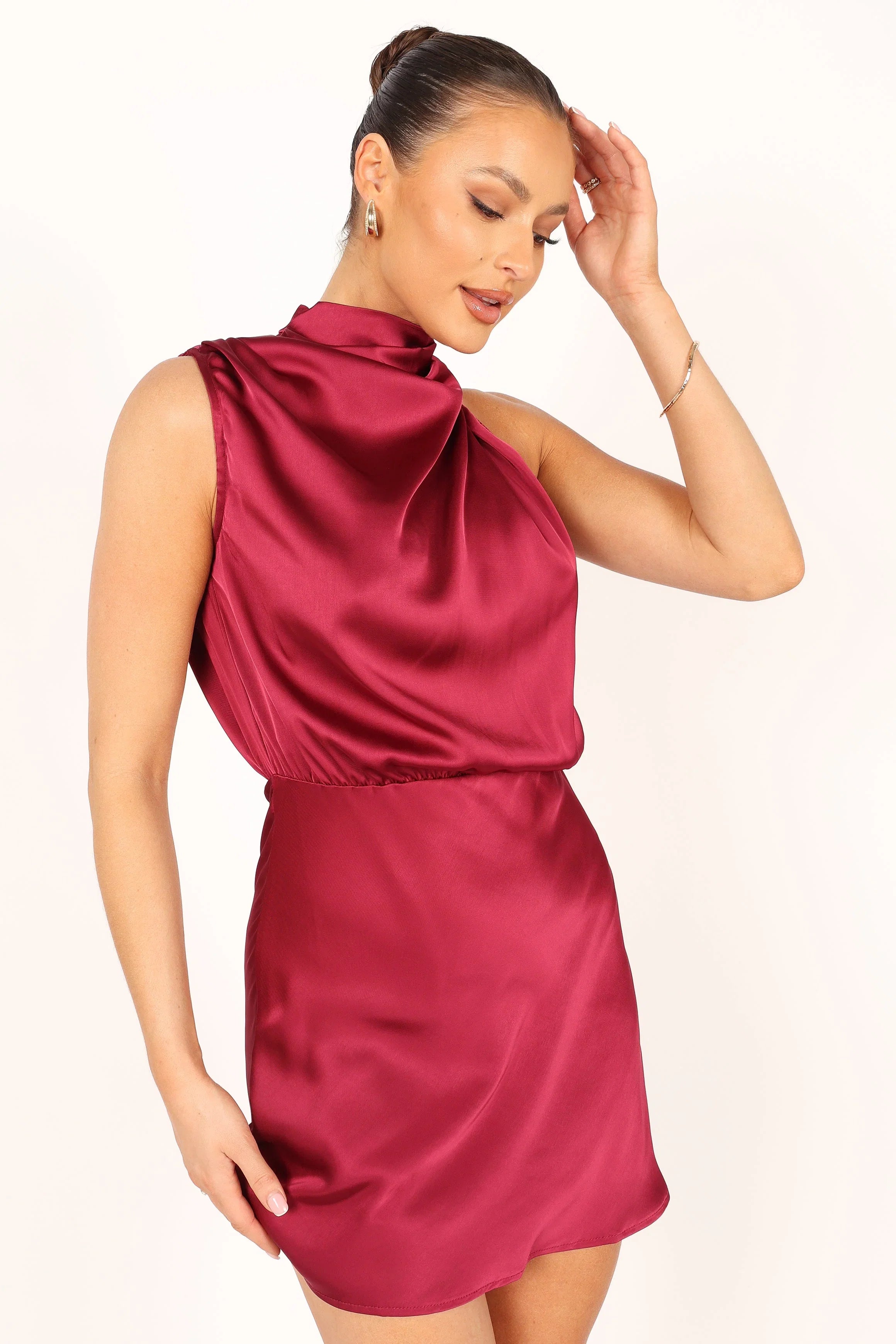 Anabelle Halter Neck Mini Dress Berry