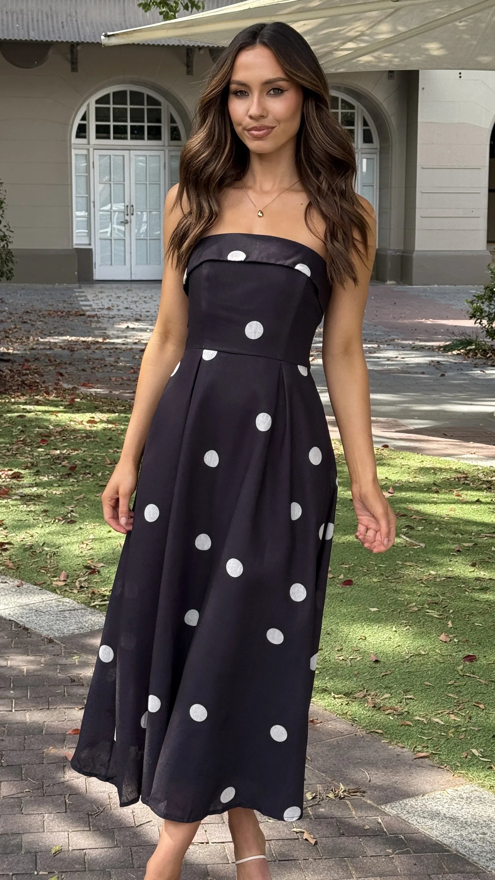 Tahlia Midi Dress Black Polka Print