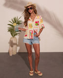 Vacay Breeze Tropical Print Button Down Top