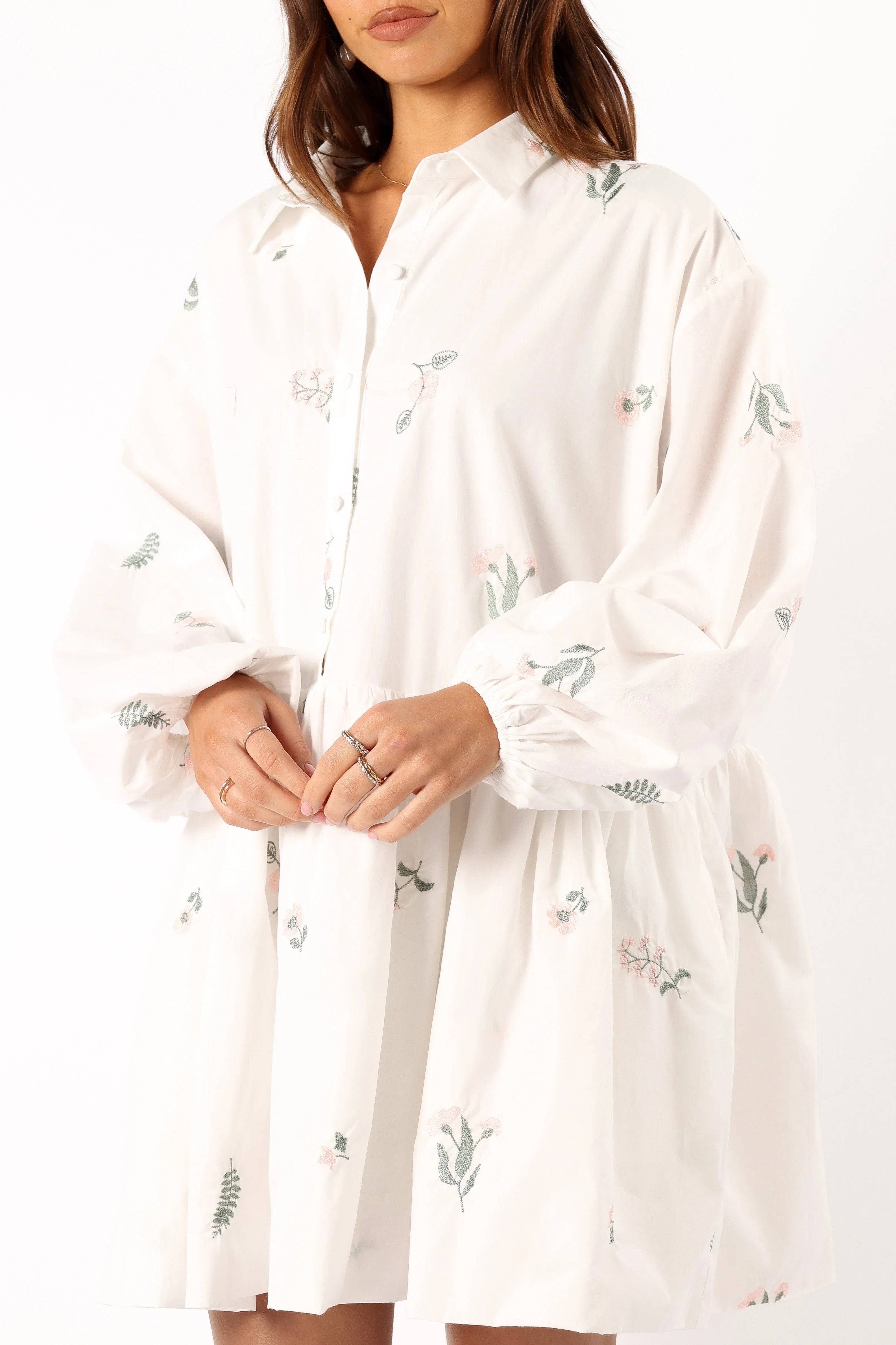 Daisy Long Sleeve Mini Dress White Floral