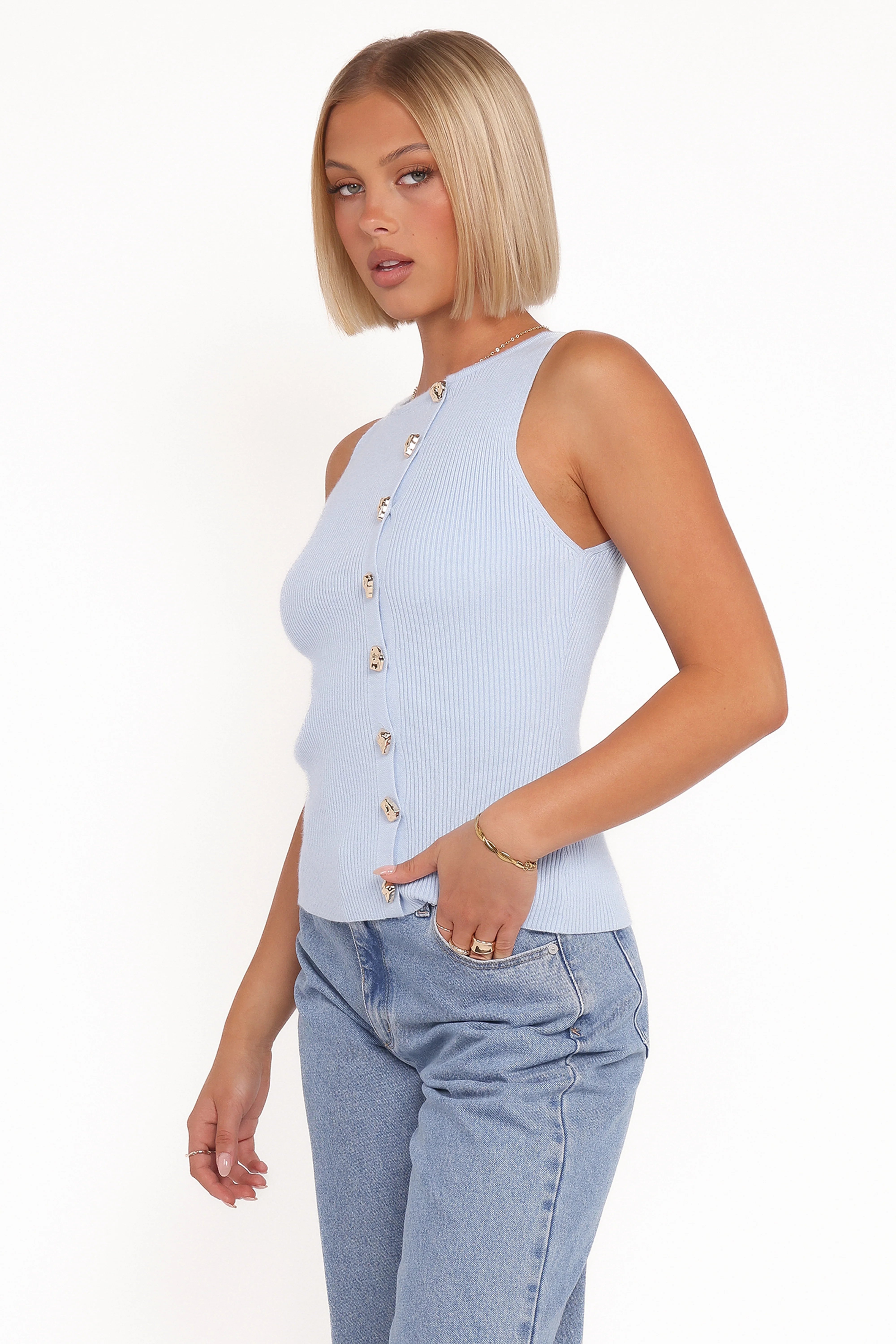 Lysa Knit Vest Top Blue