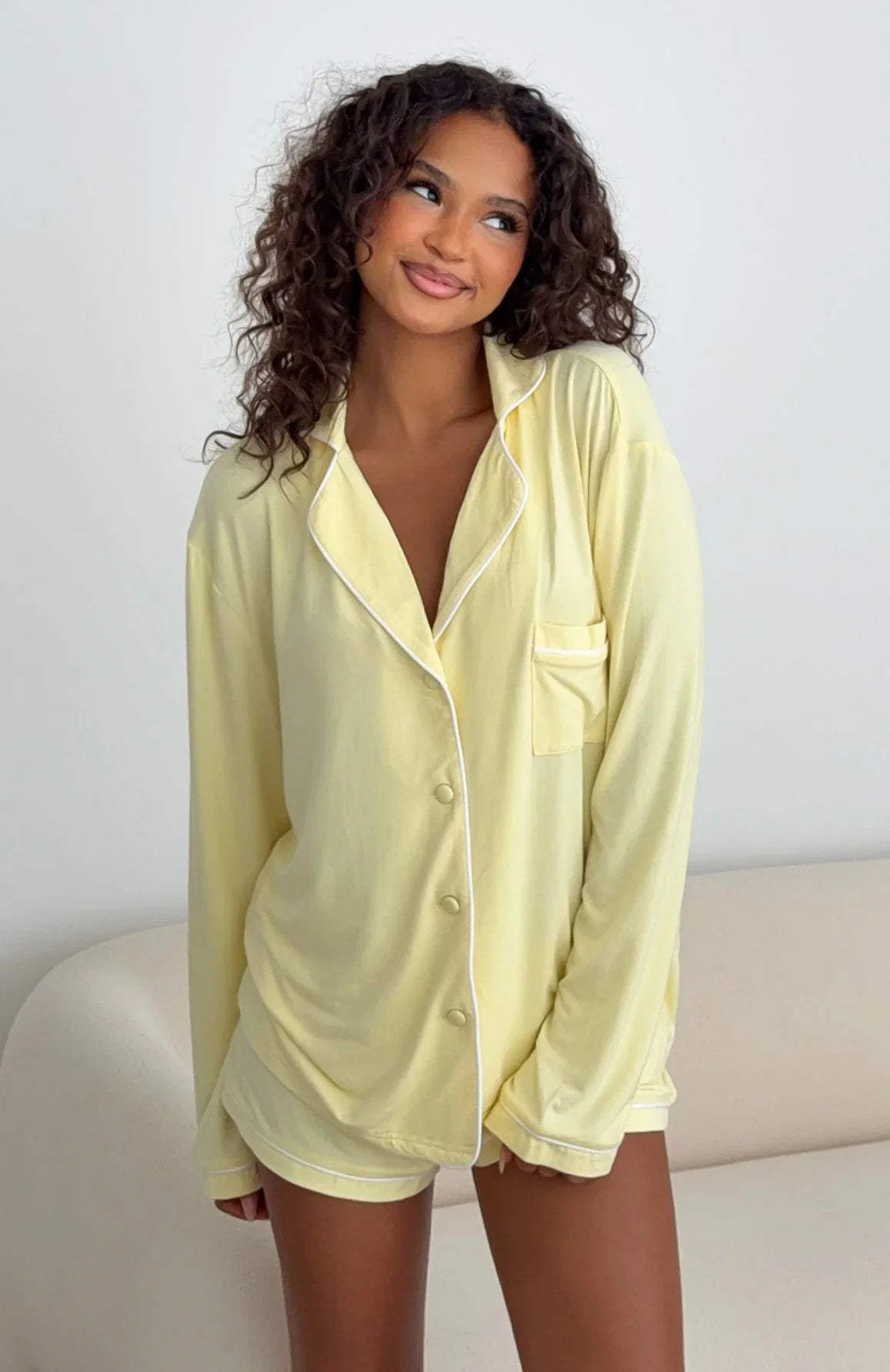 Airplane Mode Modal Pyjama Top Lemon