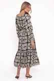 Faris Off Shoulder Midi Dress Black Geo