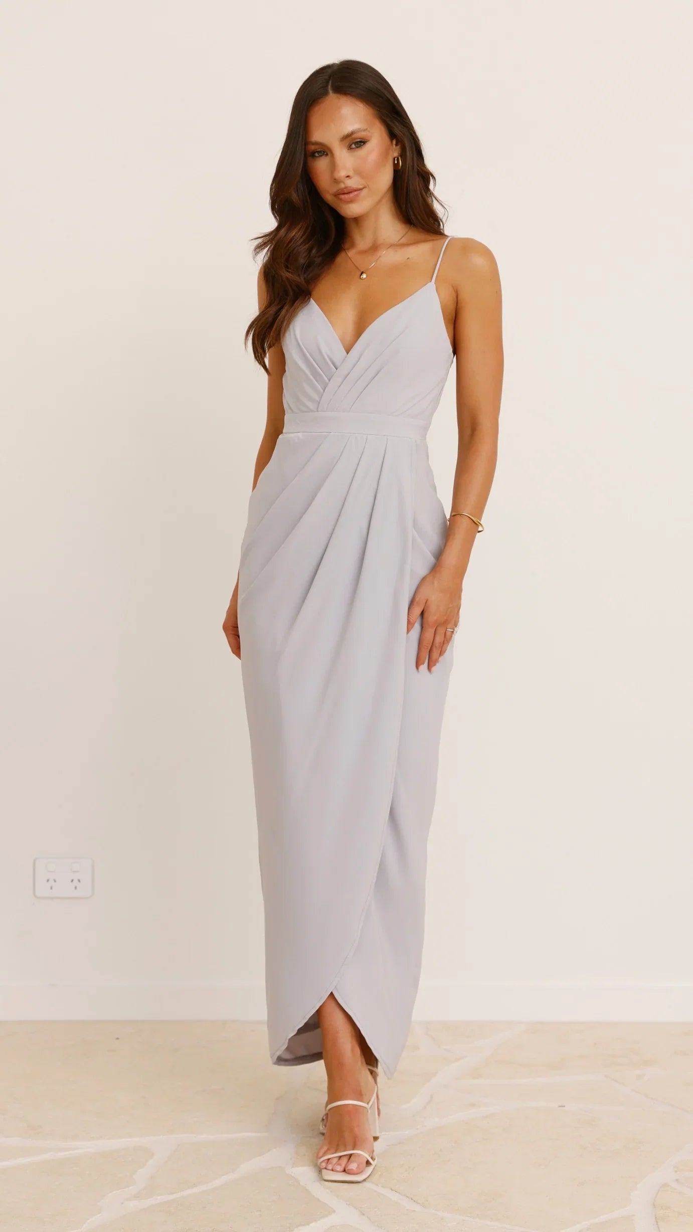 Charlotte Draped Maxi Dress Silver