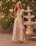 Soleil Printed Cutout Ruffle Maxi Dress