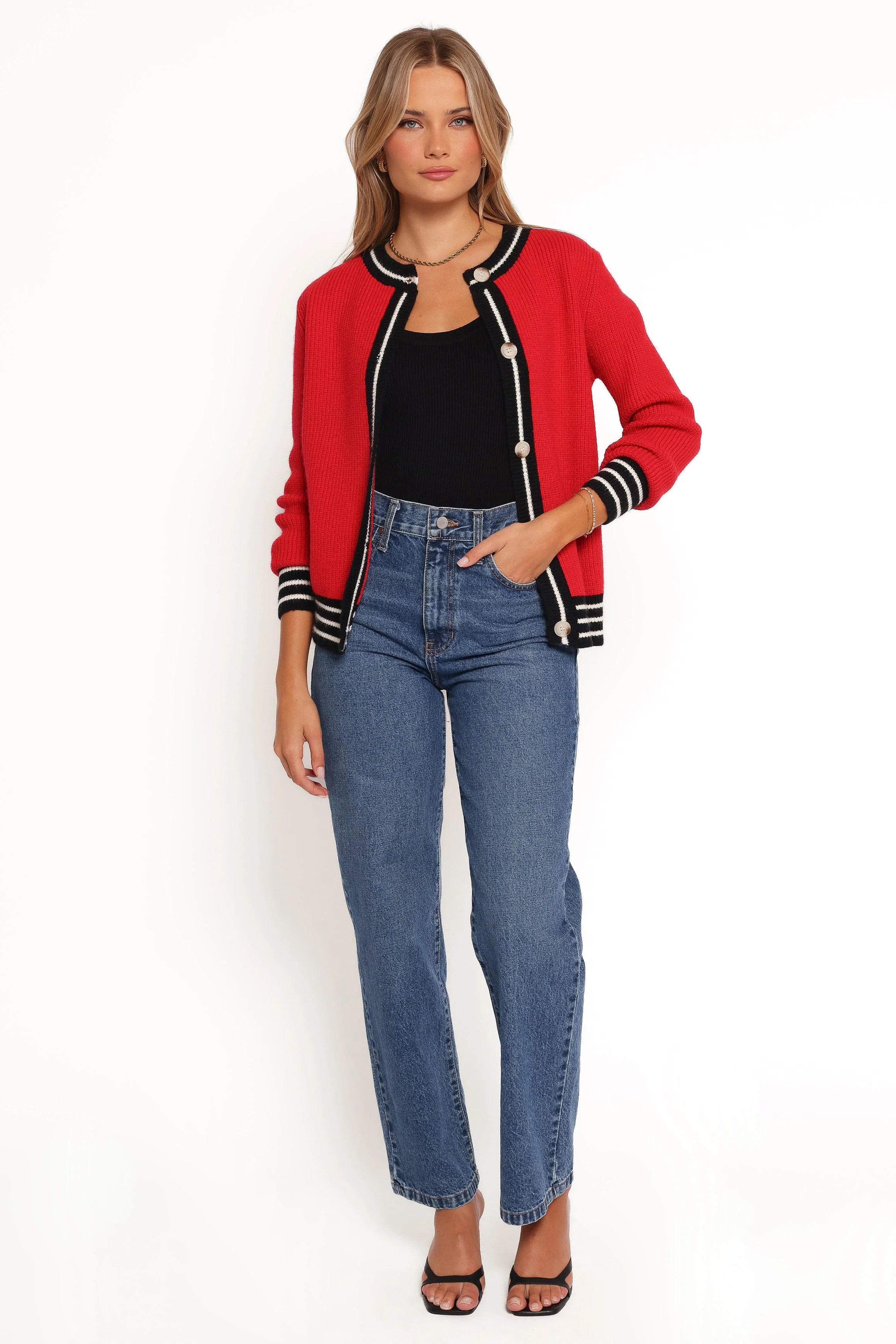 Yorkshire Contrast Hem Cardigan Red