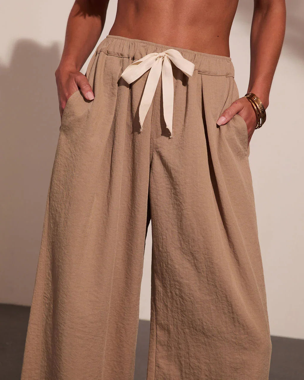 Samarah Front Tie Pleated Wide Leg Pants
