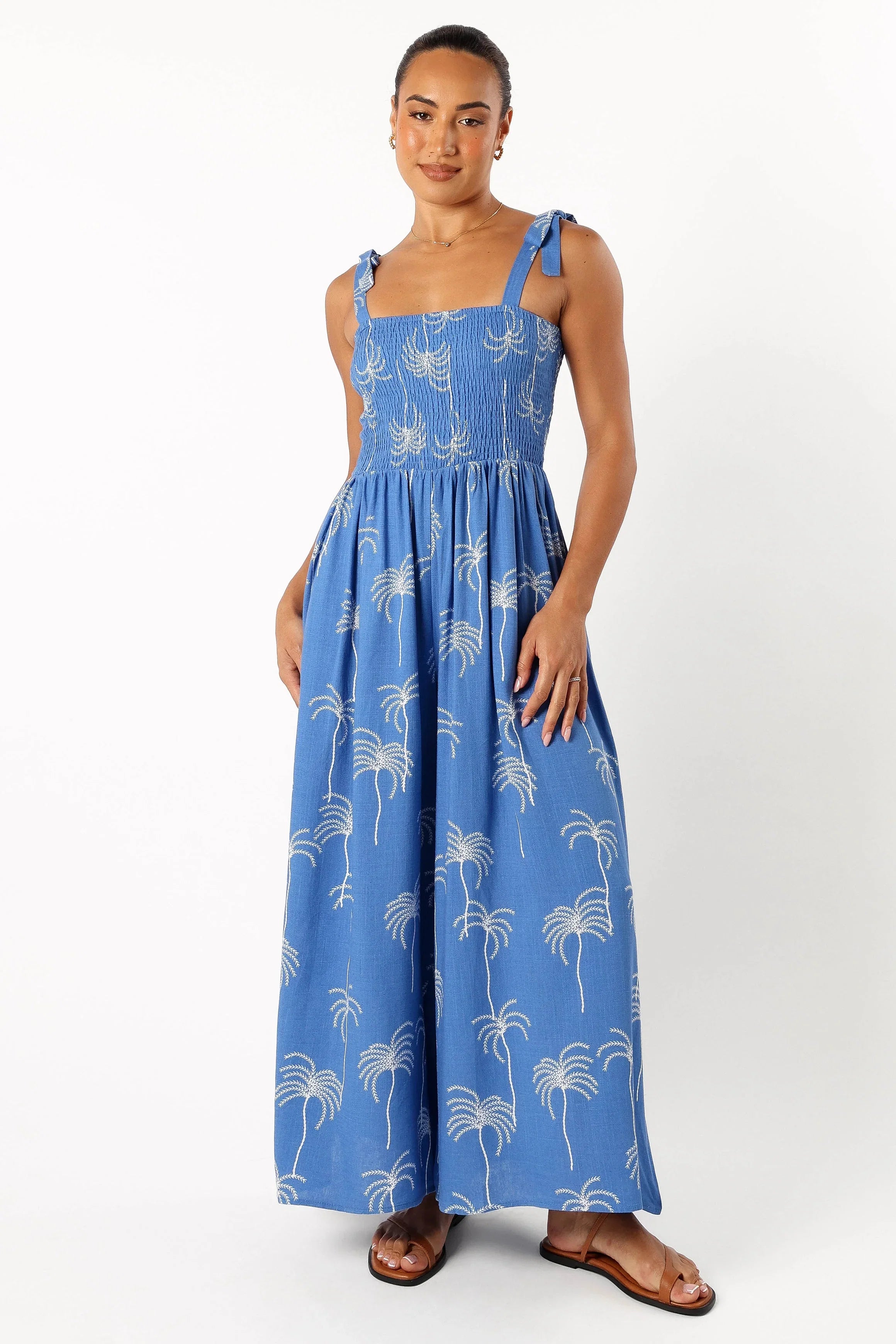 Ginelle Jumpsuit Blue Palm Print