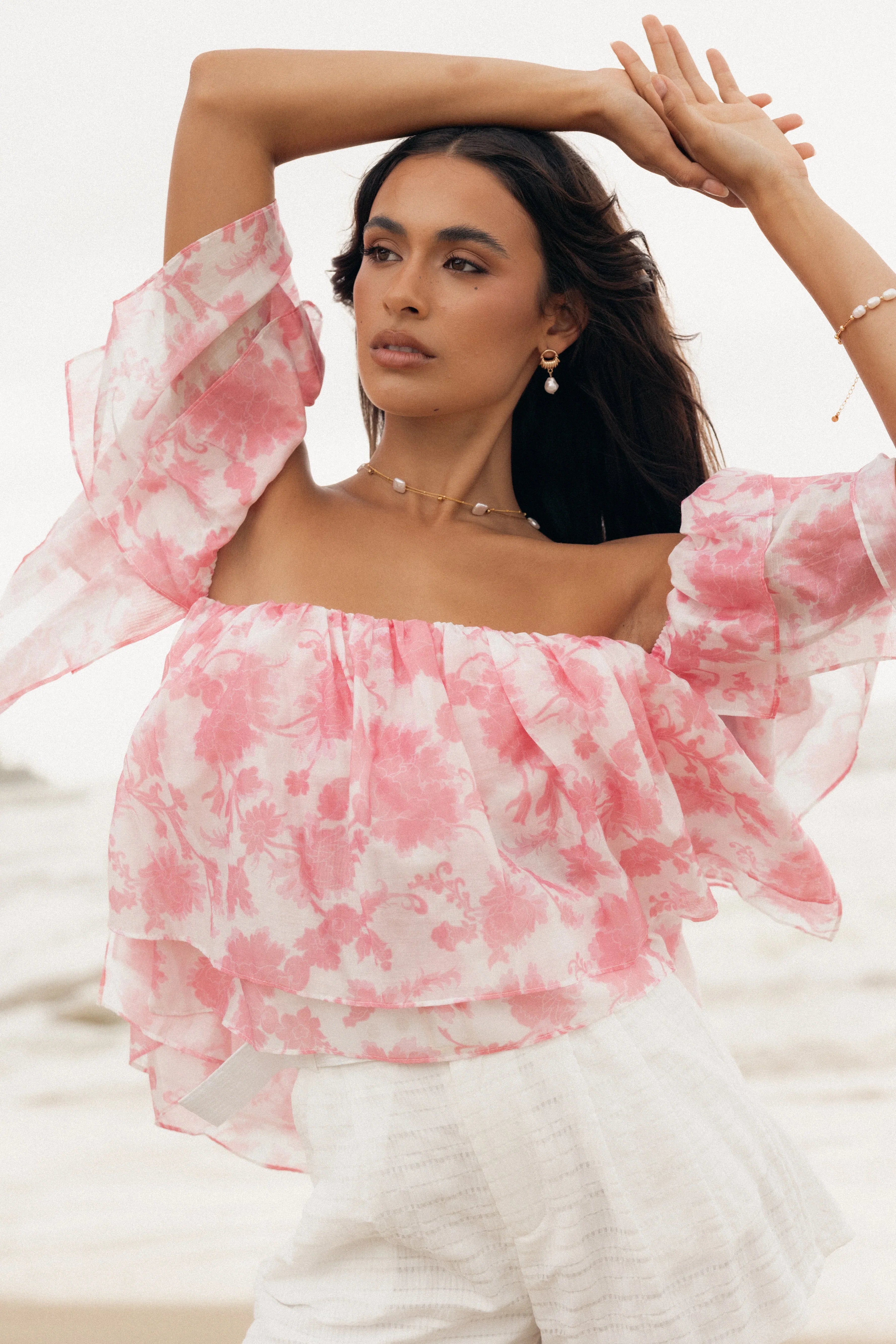 Deedi Off Shoulder Top Pink Floral