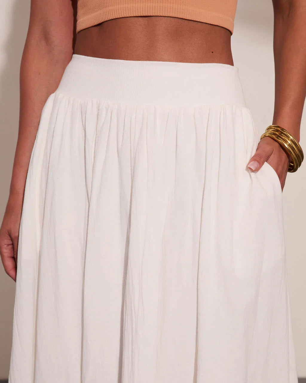 Daytime Studio Pleated Linen Cotton Midi Skirt