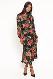 Perrie Long Sleeve Midi Dress Black Floral