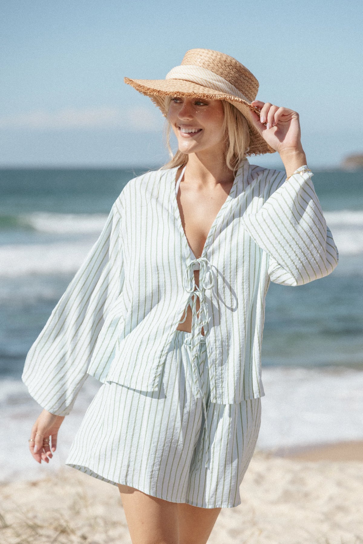 Flynn Short Set Green Blue Stripe
