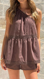Lebeau One Shoulder Top and Shorts Set Chocolate