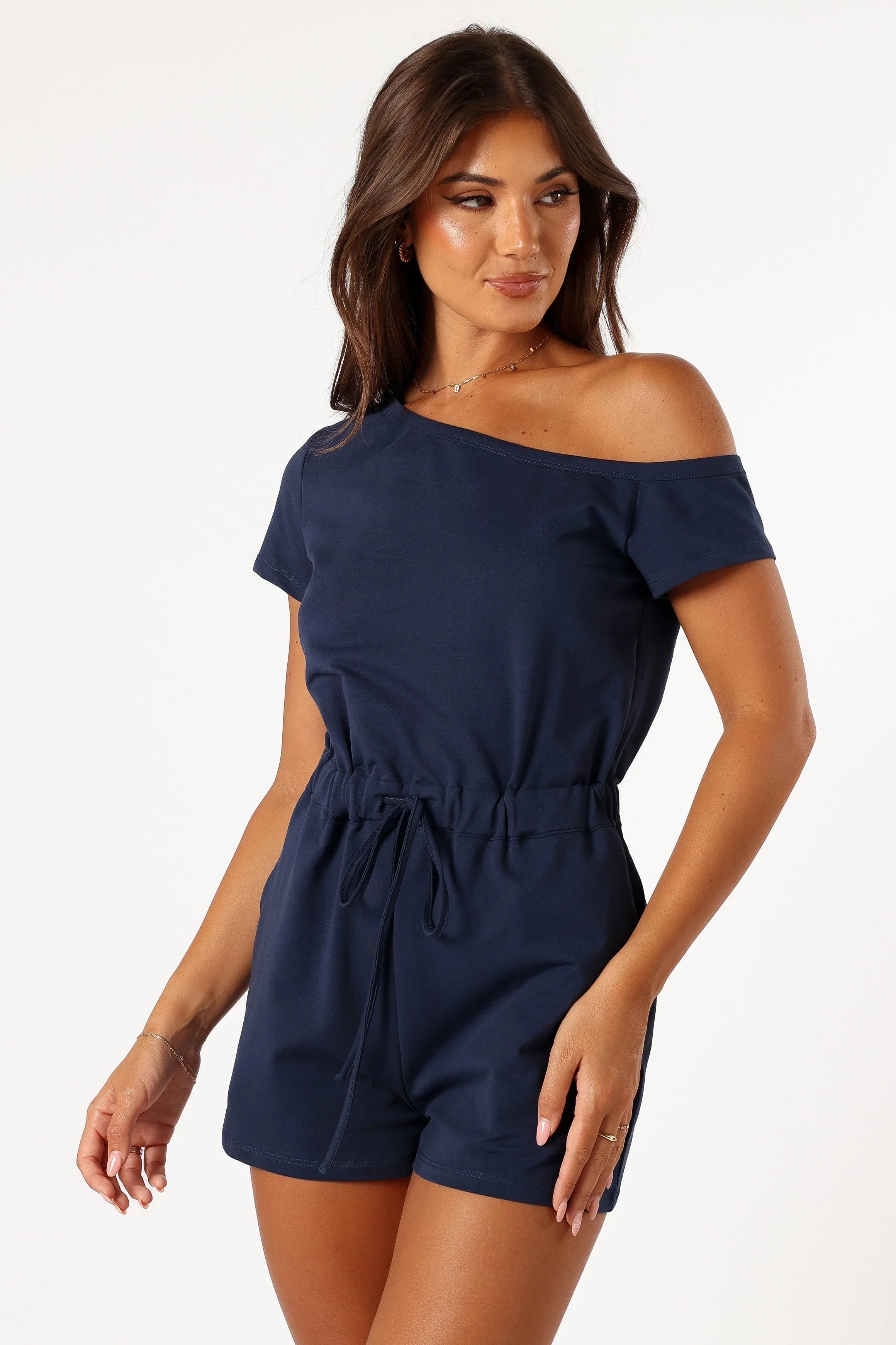 Cecilia Off Shoulder Romper Navy