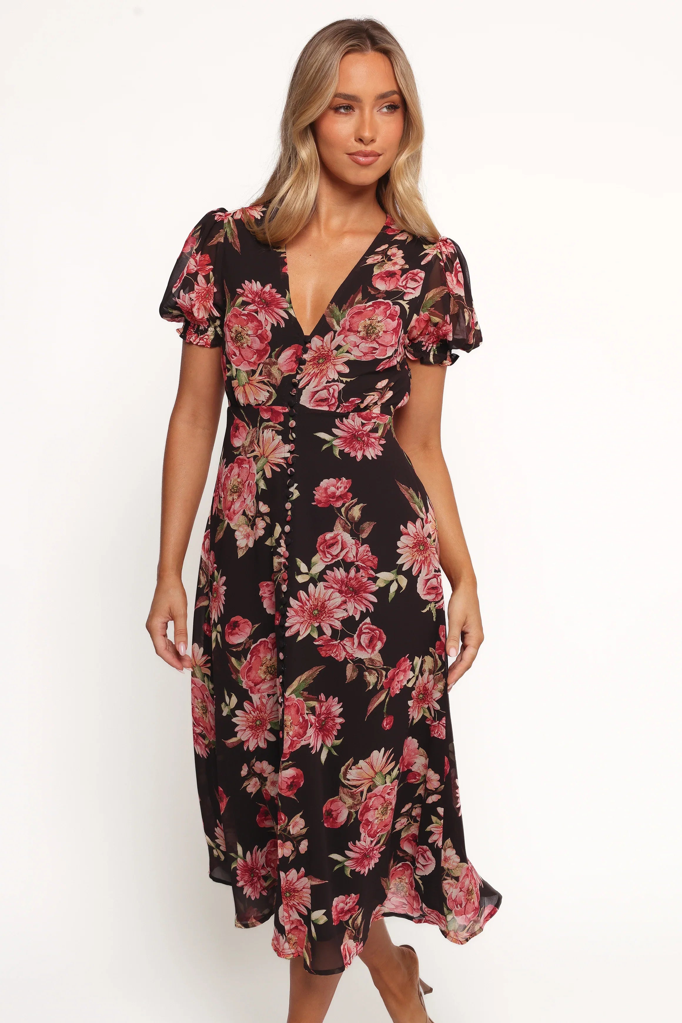 Logen Floral Midi Dress Black Floral
