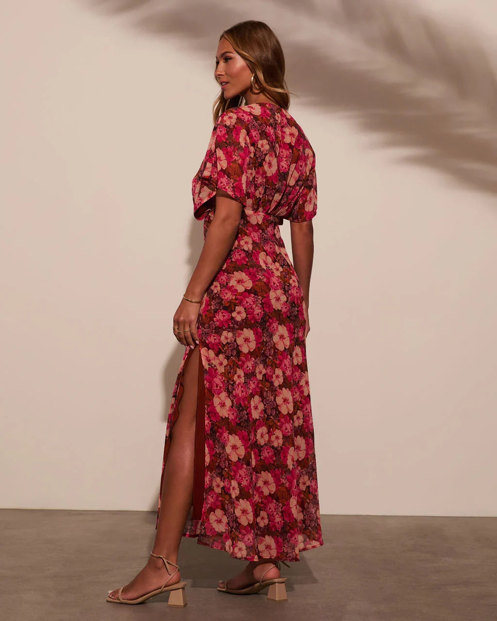 Theia Satin V Neck Maxi Dress