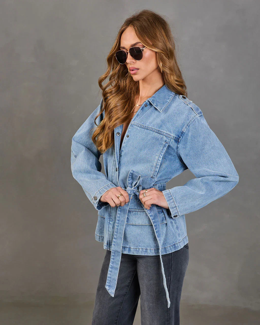 Weekend In Blue Waist Tie Denim Jacket