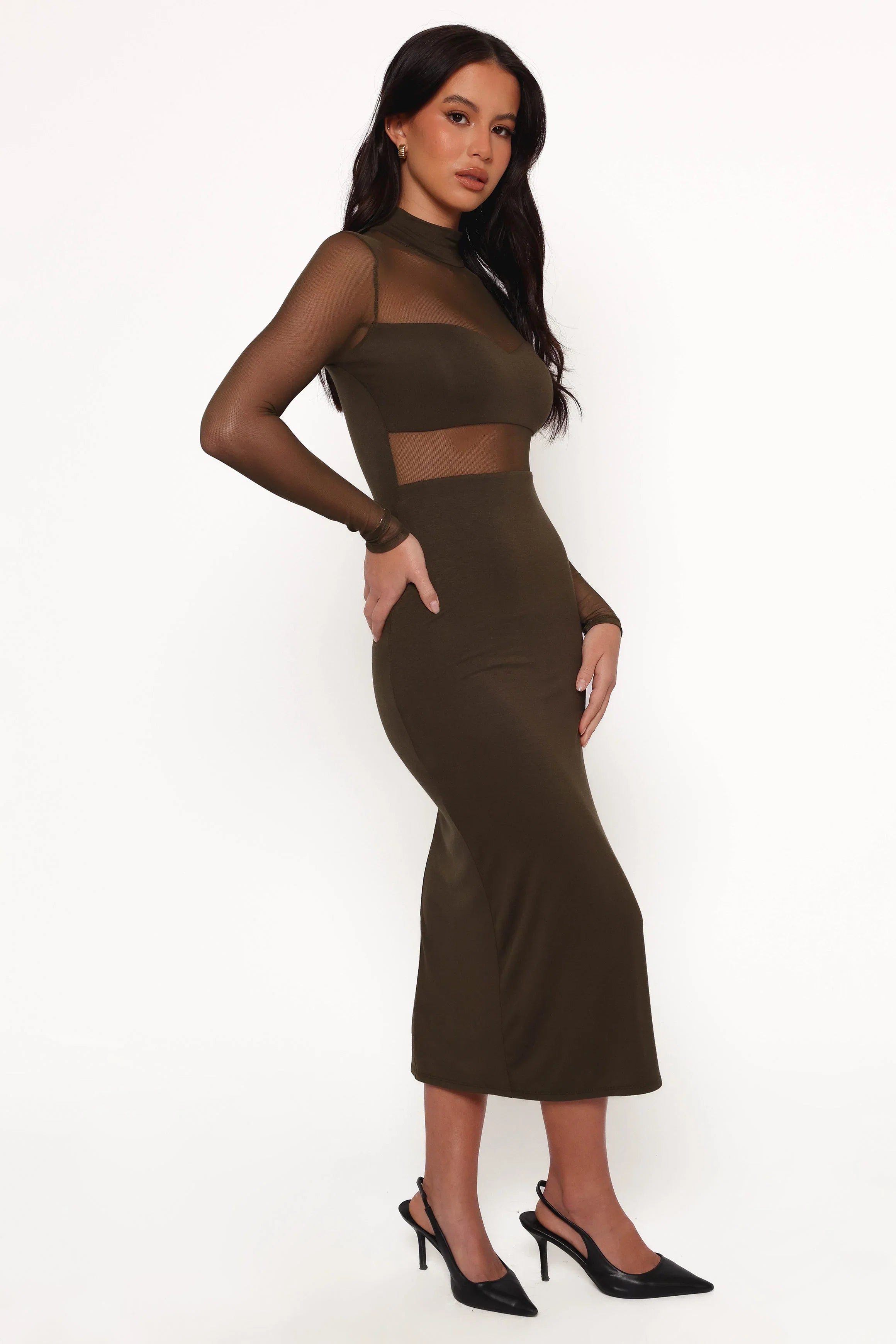 Farrow Long Sleeve Midi Dress Olive
