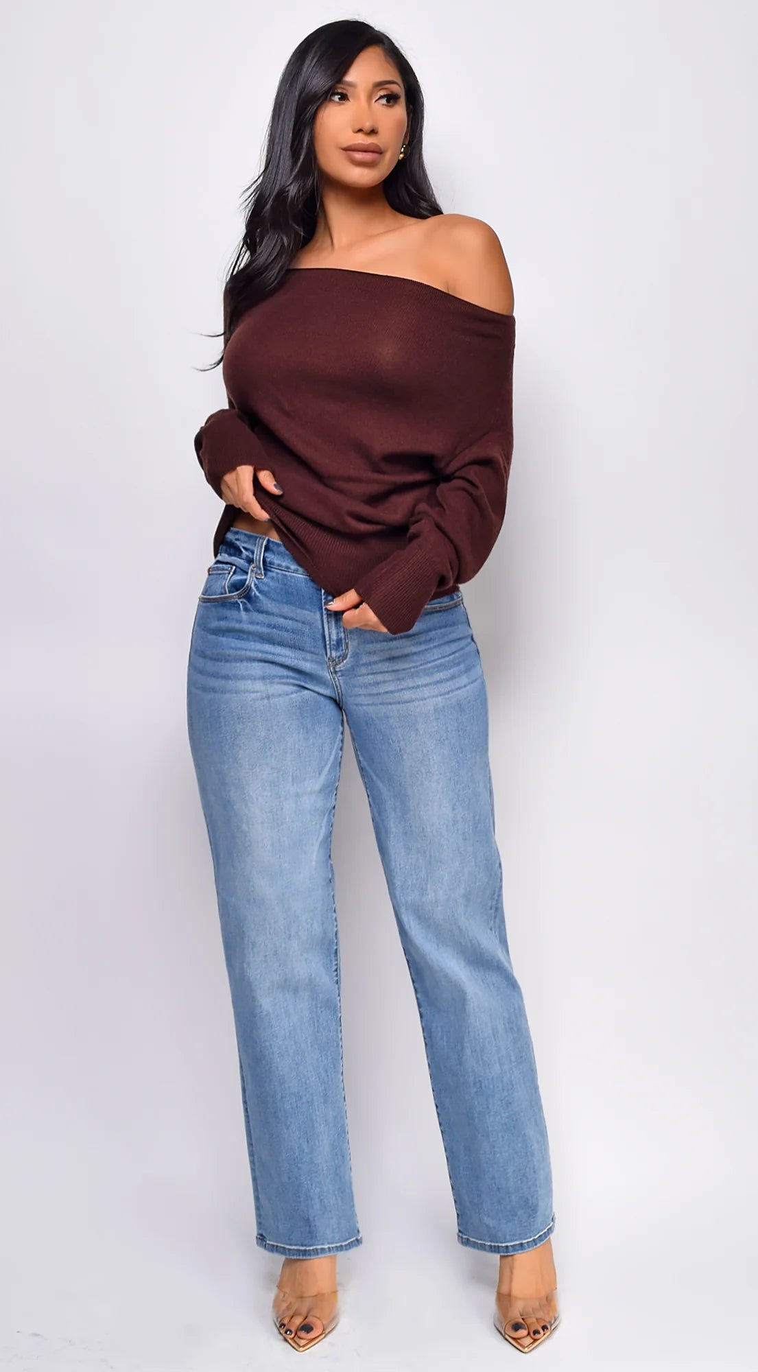 Alba Mid Rise Straight Leg Denim Jeans Blue