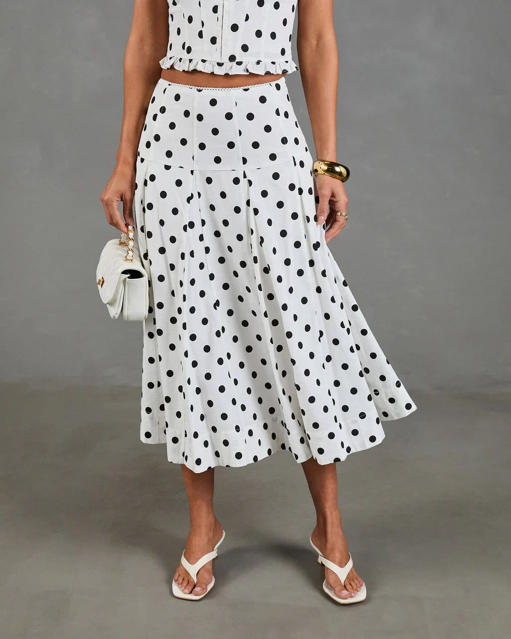 Spotted Dream Polka Dot Linen Blend Midi Skirt