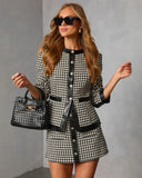 Holiday Elm Contrast Vegan Leather Trim Houndstooth Blazer