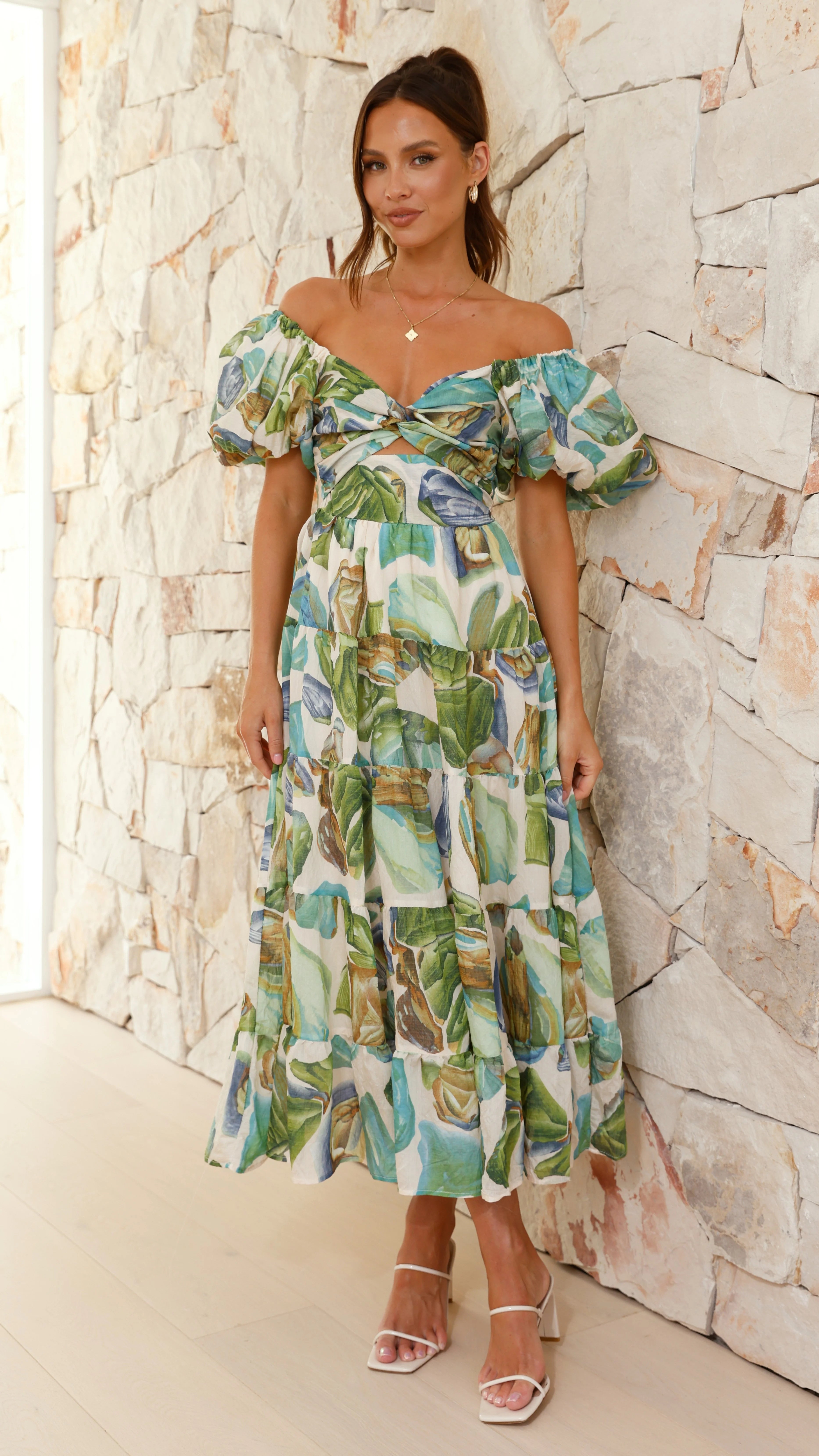 Balthazar Maxi Dress Green Blue Print