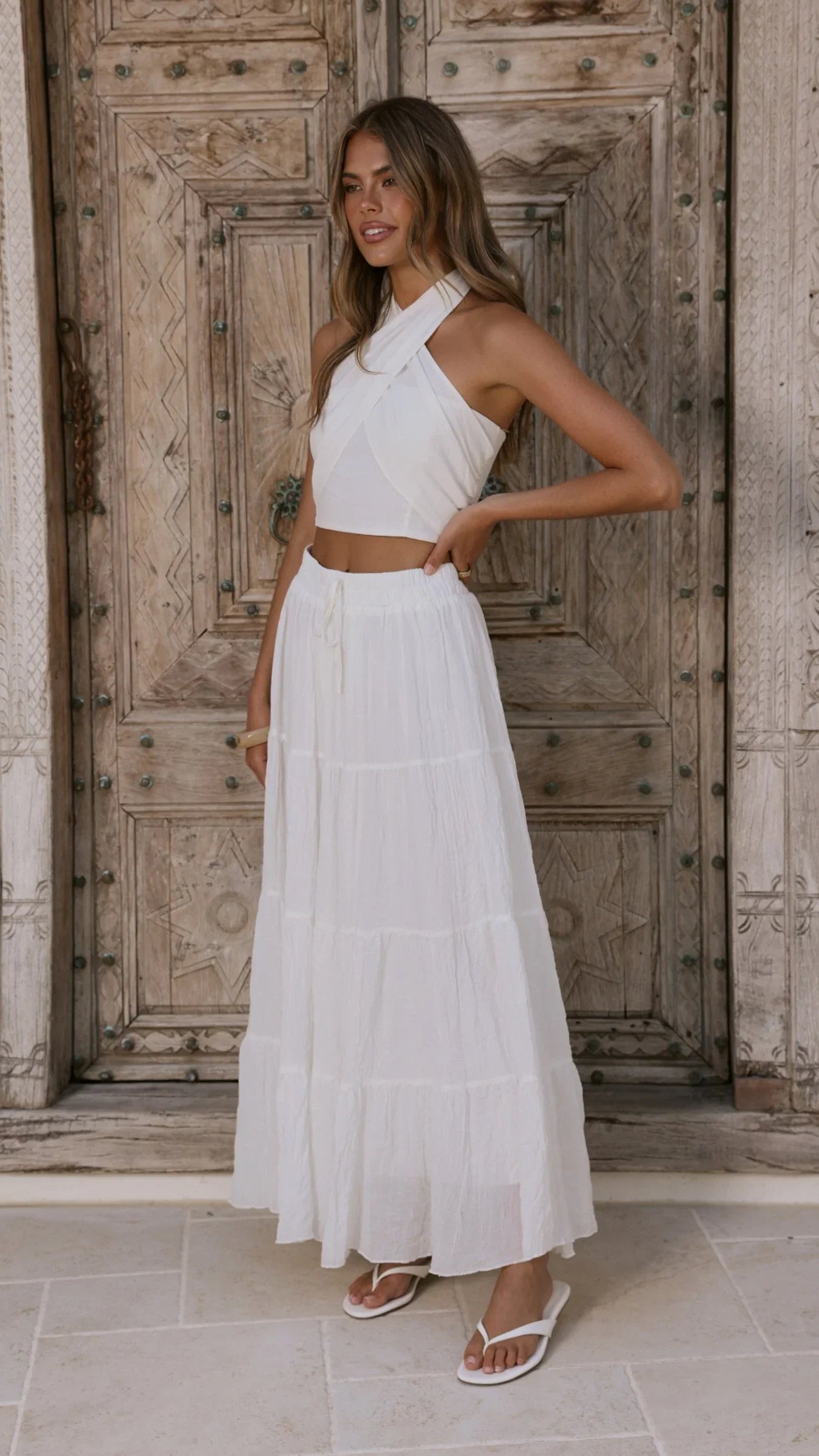 Cartier Tiered Maxi Skirt White
