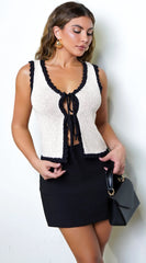 Léonie Contrast Scallop Trim Vest Beige