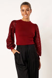 Rowan Sequin Sleeve Top Burgundy