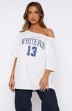 Everything In Time Off Shoulder Oversized Tee Grey Marle