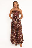 Angelique Strapless Maxi Dress Brown Floral