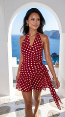 Amour Polka Dot Wrap Mini Dress Red