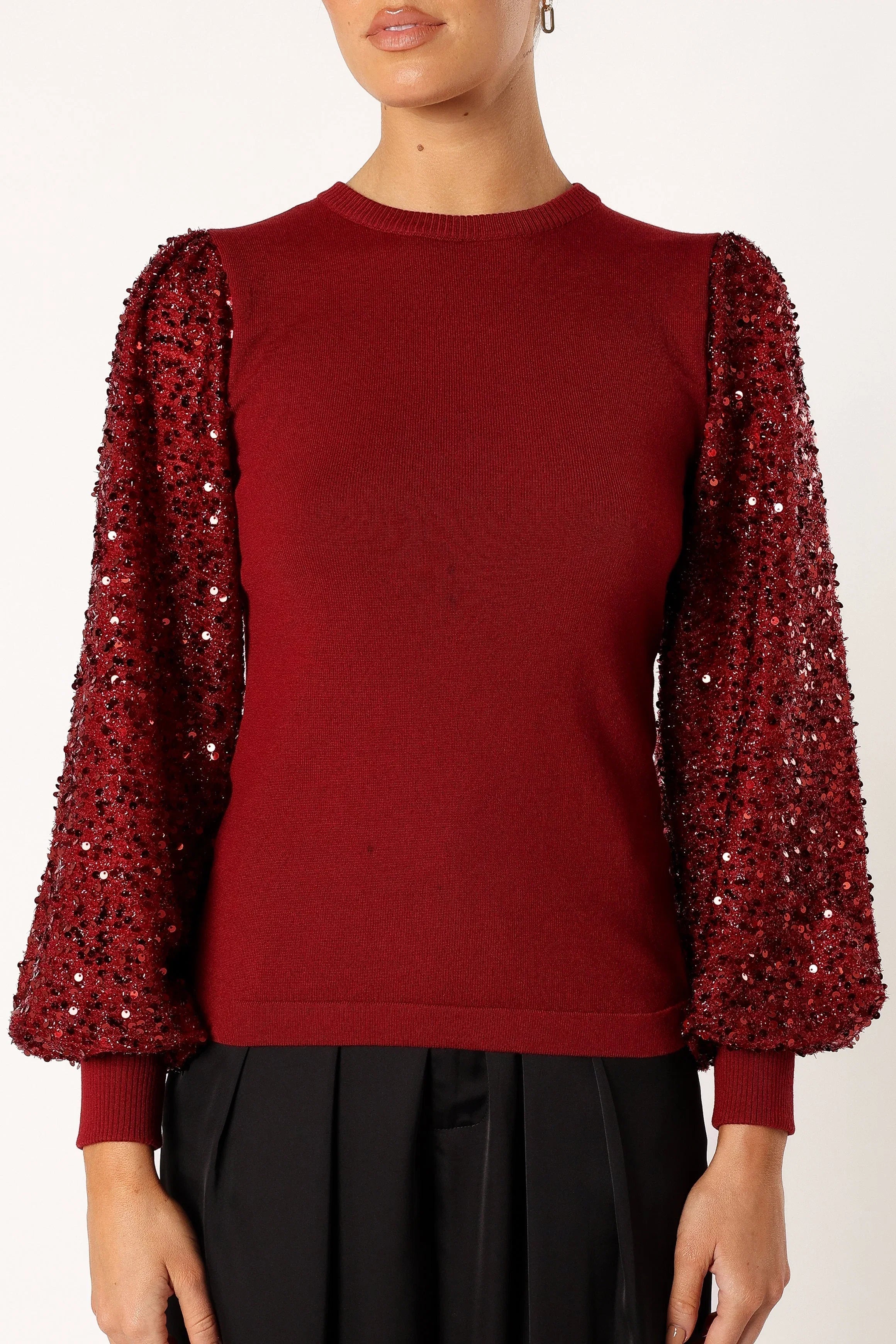 Rowan Sequin Sleeve Top Burgundy