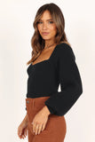 Gia Sweetheart Neck Bell Sleeve Knit Sweater Black