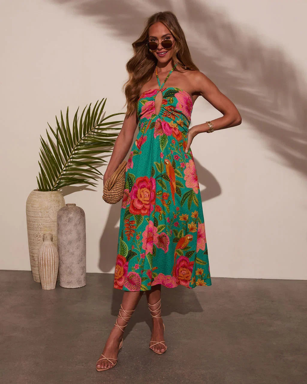 Jessica Floral Halter Midi Dress