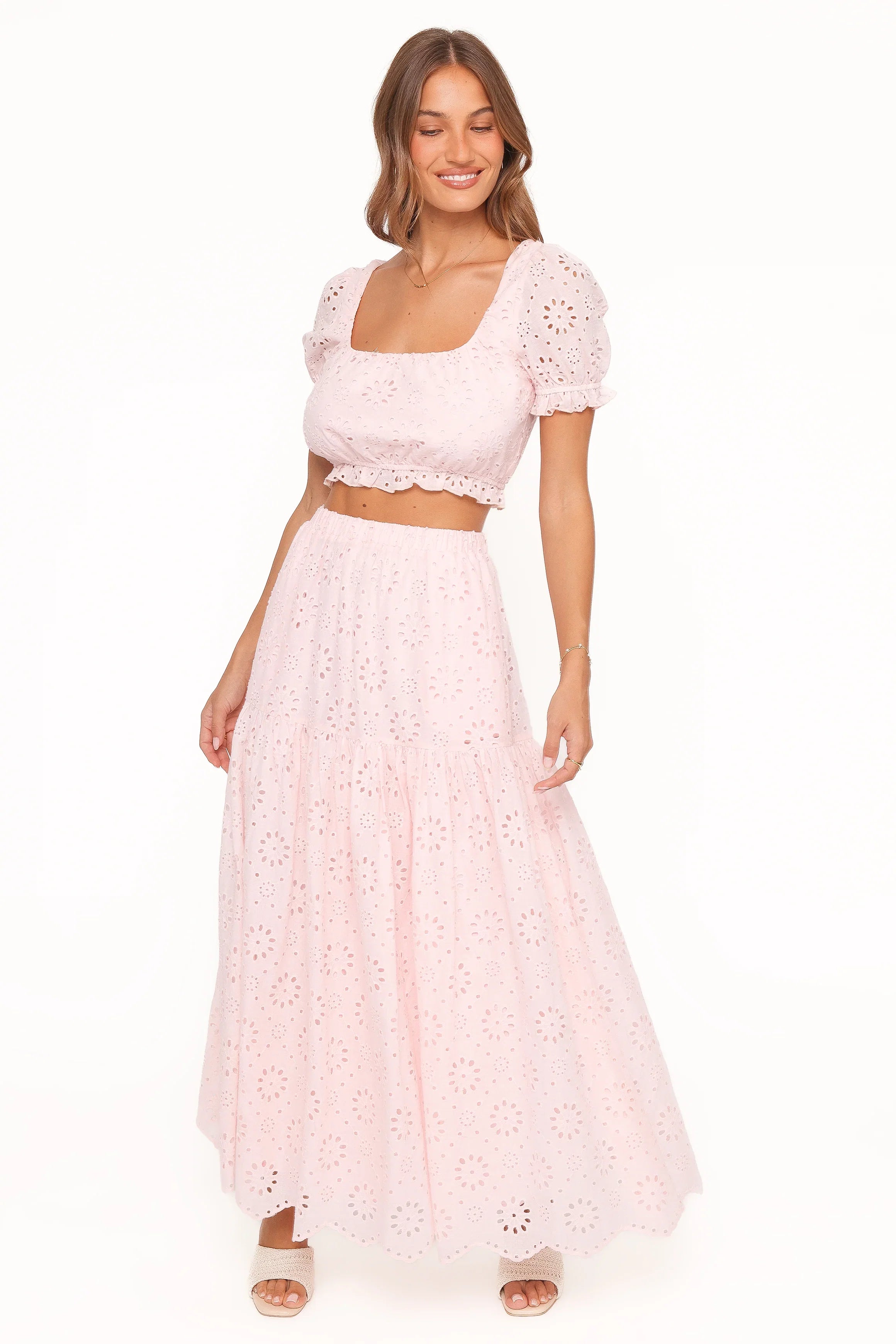 Angelina Skirt Set Pink Broiderie