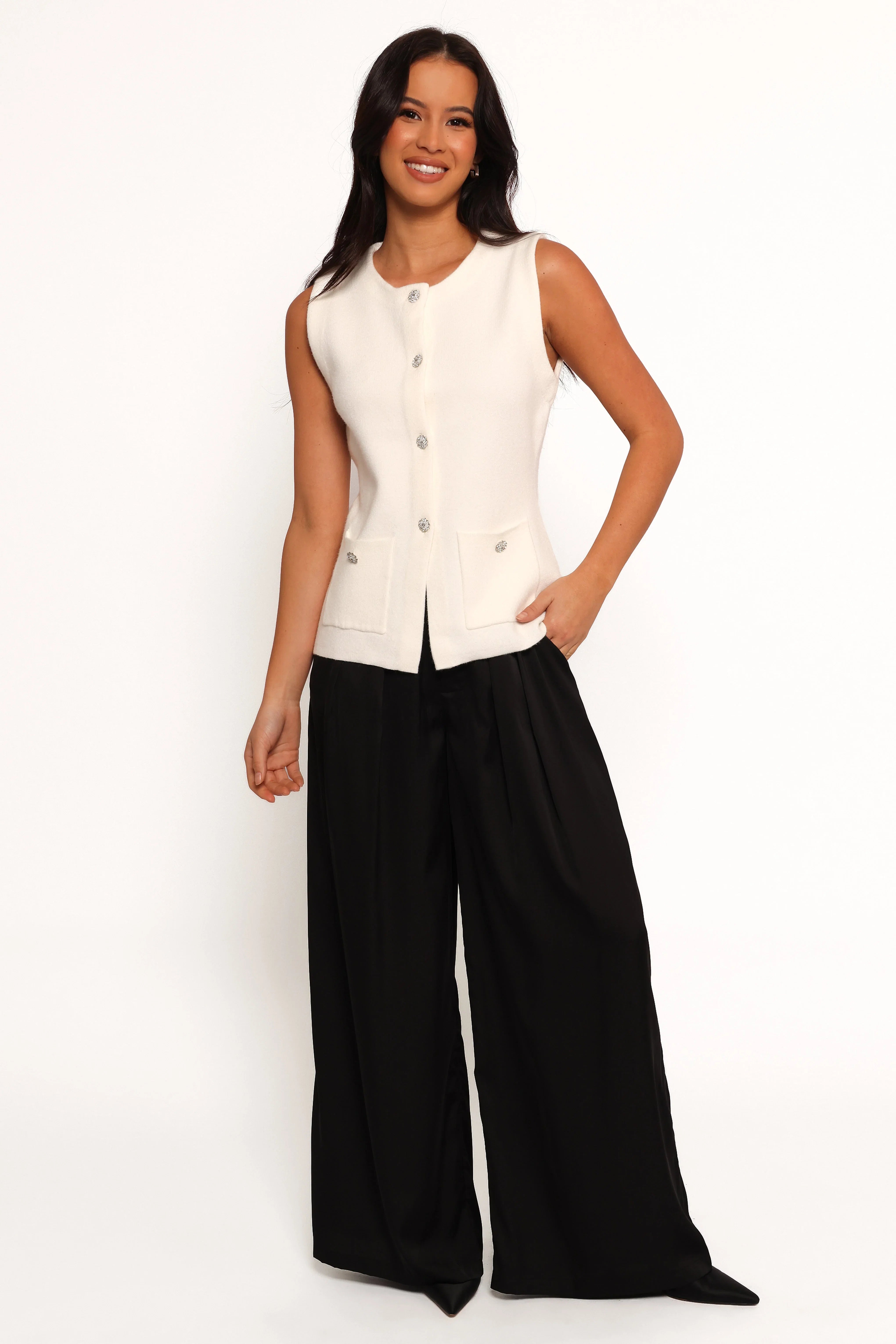 Andrea Knit Vest Top Cream