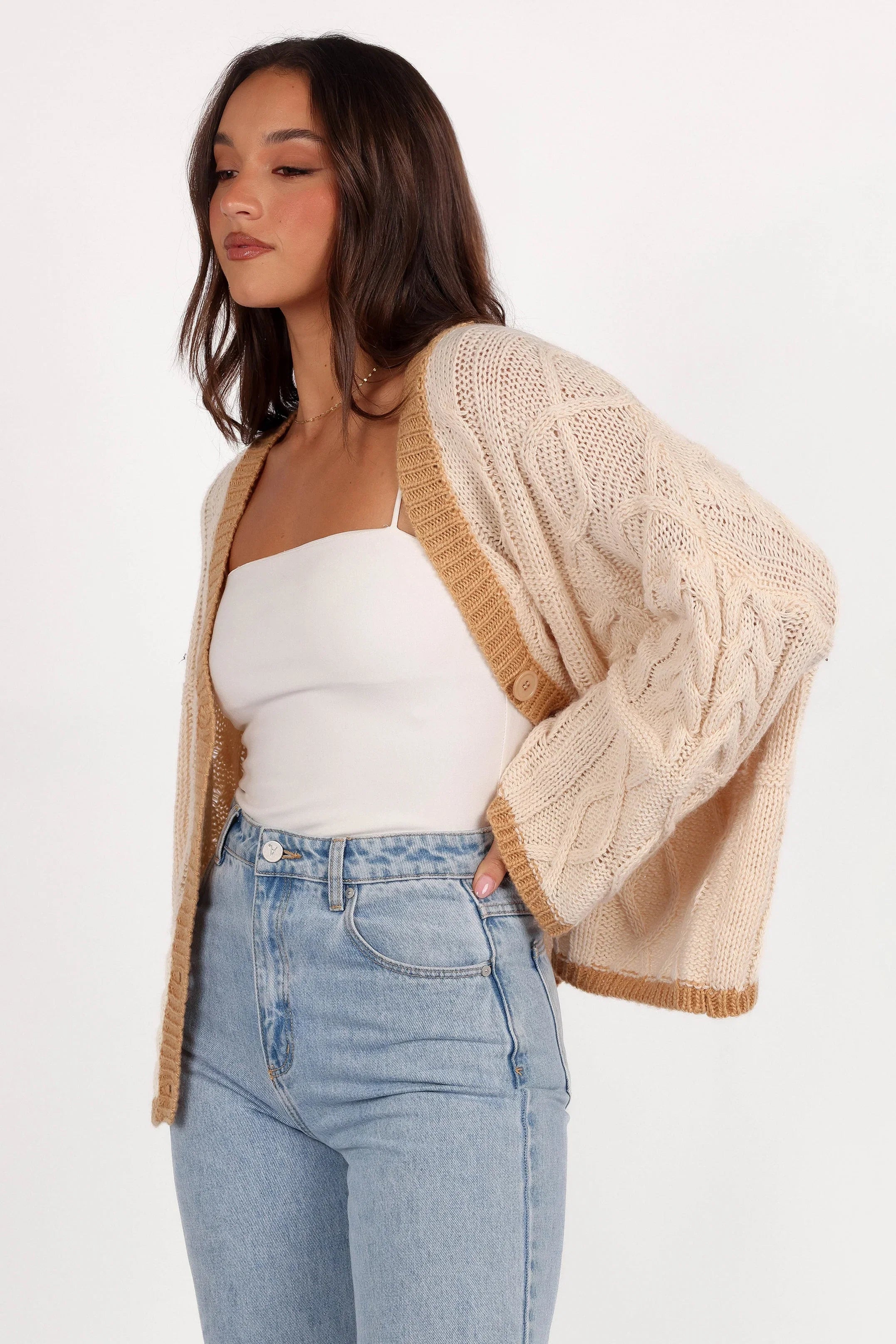 Zina Contrast Cardigan Tan