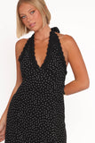 Stasia Maxi Halter Dress Black White