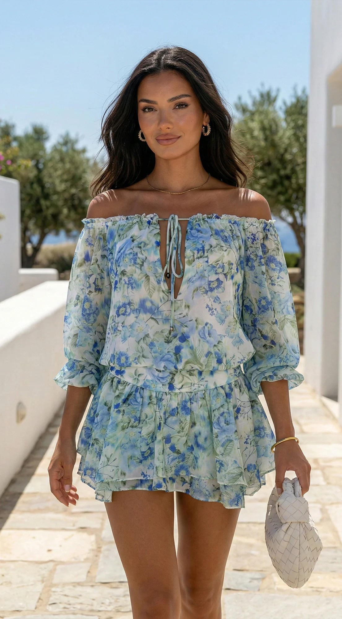 Cyrene Floral Off Shoulder Mini Dress Floral Green