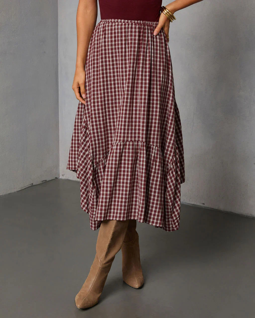 Metina Gingham Midi Skirt