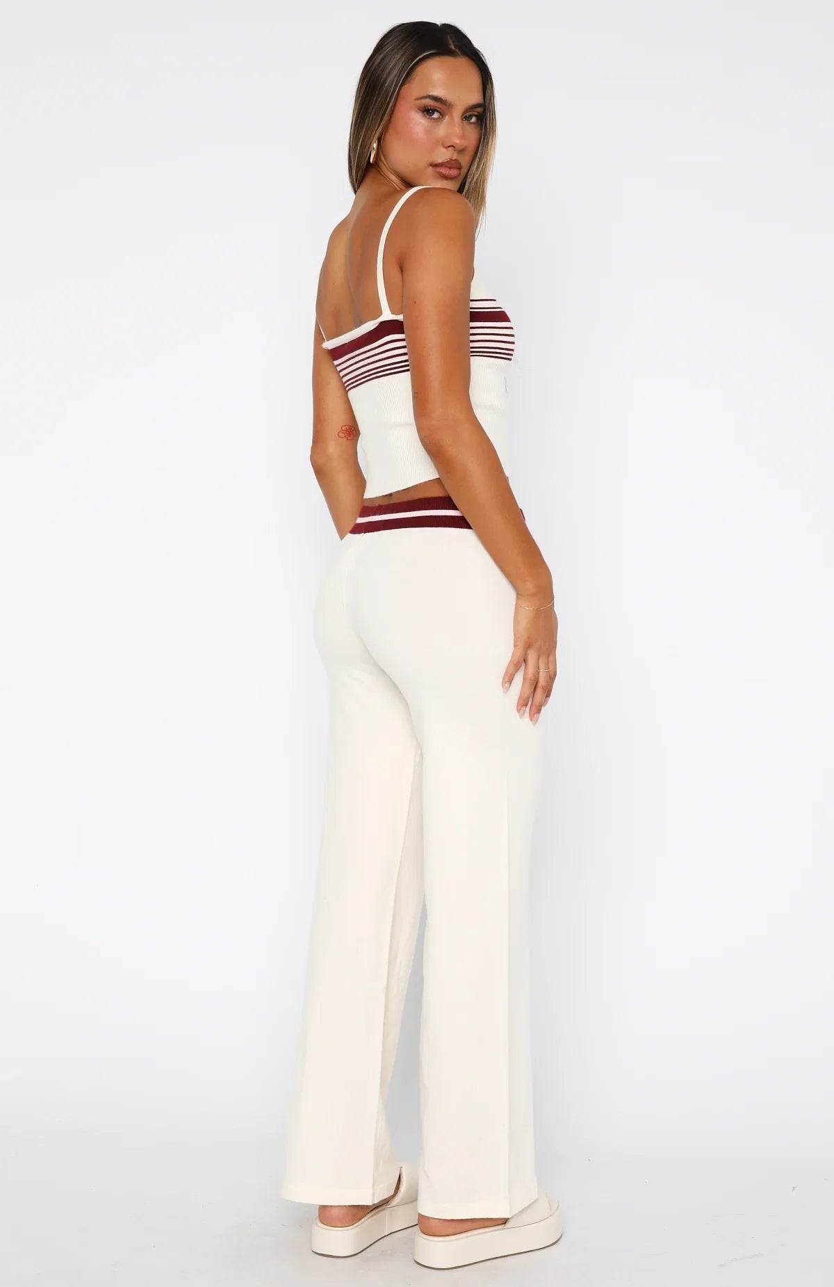 Keep Driving Knit Pants Burgundy Stripe