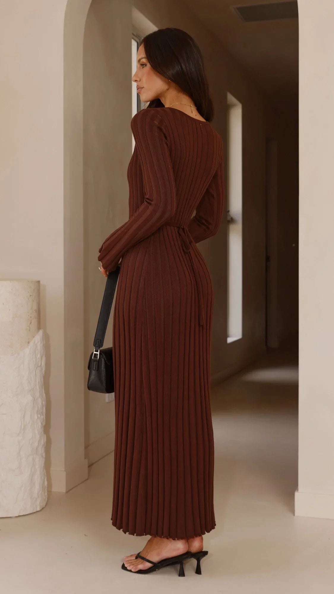 Cyra Long Sleeve Maxi Dress Chocolate