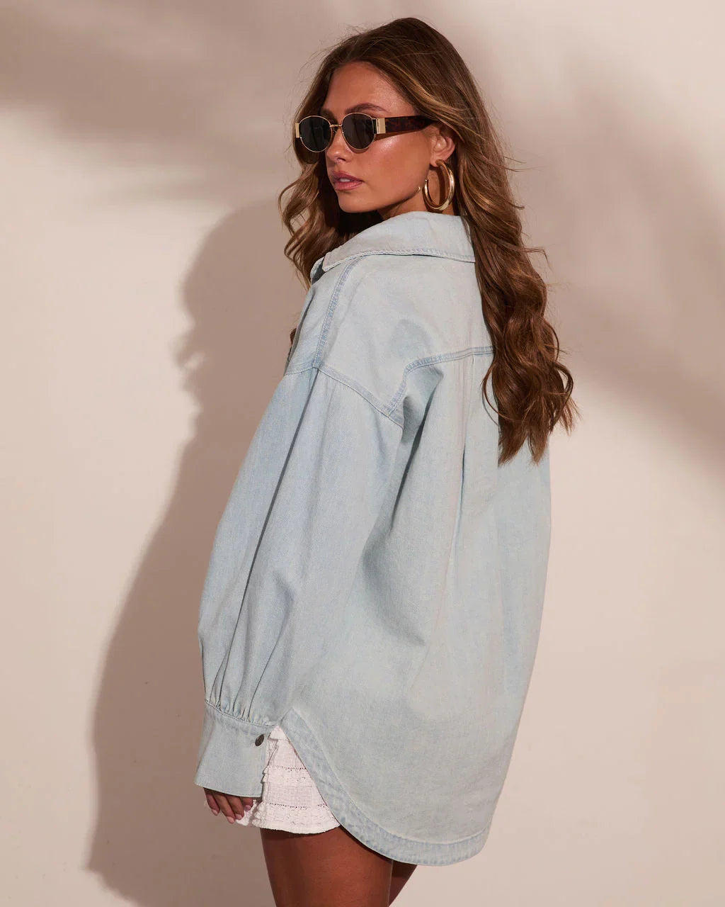 Wander West Denim Button Down Top
