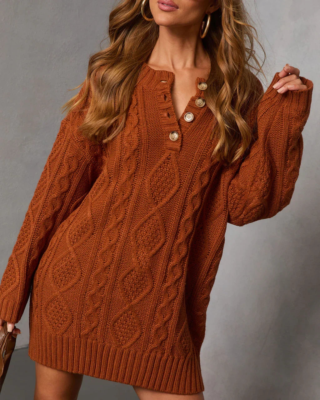 Hot Cider Cable Knit Mini Sweater Dress
