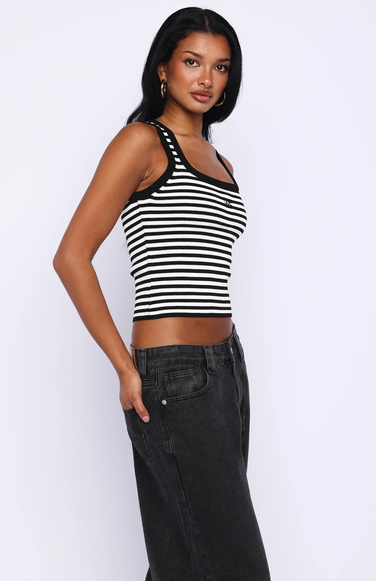 Wanting Problems Knit Top Black White Stripe